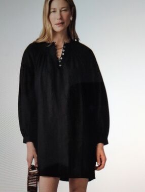 J. Crew NWT Gathered Black Linen Popover Dress